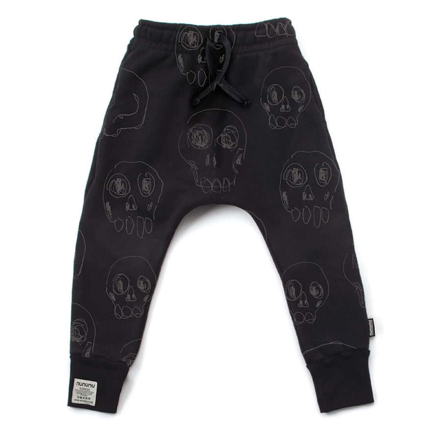 Nununu Spodnie Scribbled Skulls Bay Black