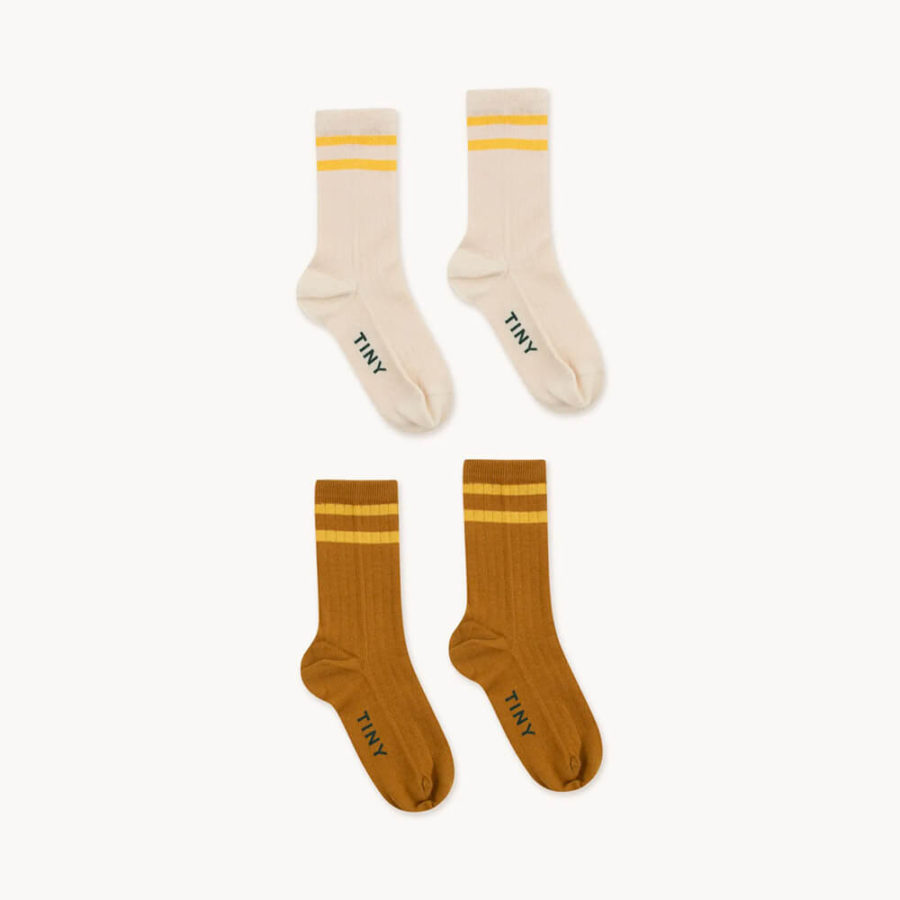 Tinycottons Skarpetki W Paski Medium Stripes 2 Pak Soft Light Cream/Mustard