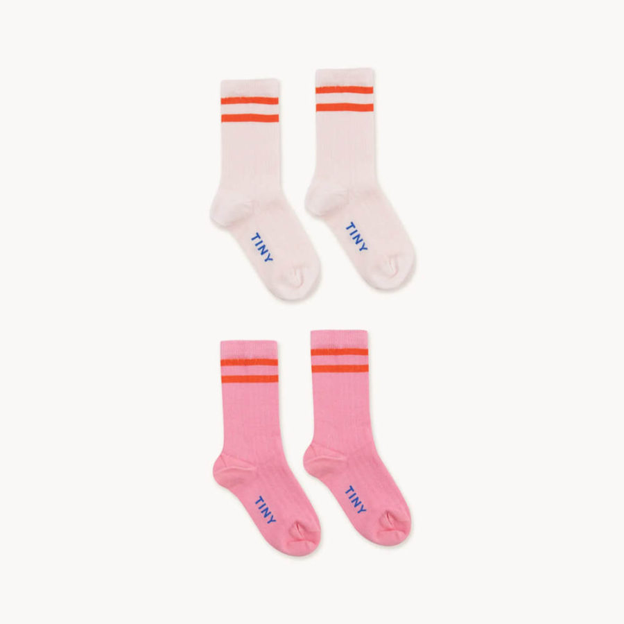 Tinycottons Skarpetki W Paski Medium Stripes 2 Pak Soft Pink Powder Pink