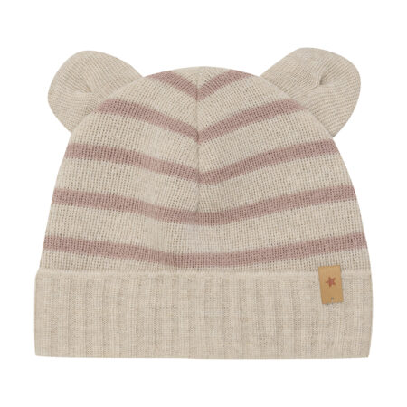 Huttelihut Czapka Beanie Merino Ears Stripe Mahogany Rose