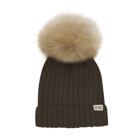 Huttelihut Czapka Z Pomponem Alpaka PomPom Dark Brown Melange