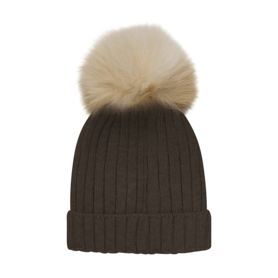 Huttelihut Czapka Z Pomponem Alpaka PomPom Dark Brown Melange - obrazek 2