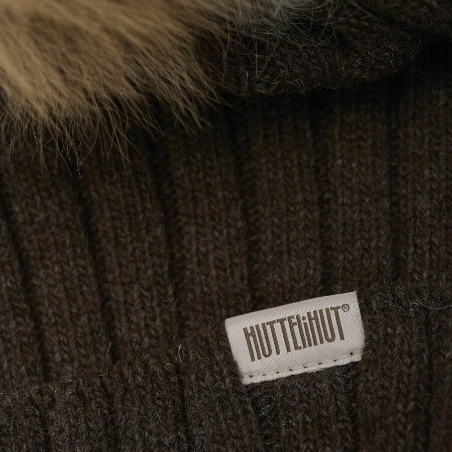 Huttelihut Czapka Z Pomponem Alpaka PomPom Dark Brown Melange - obrazek 3