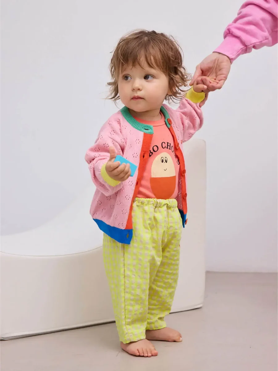 Bobo Choses Kardigan Baby Color Block Open Work Light Pink - obrazek 4