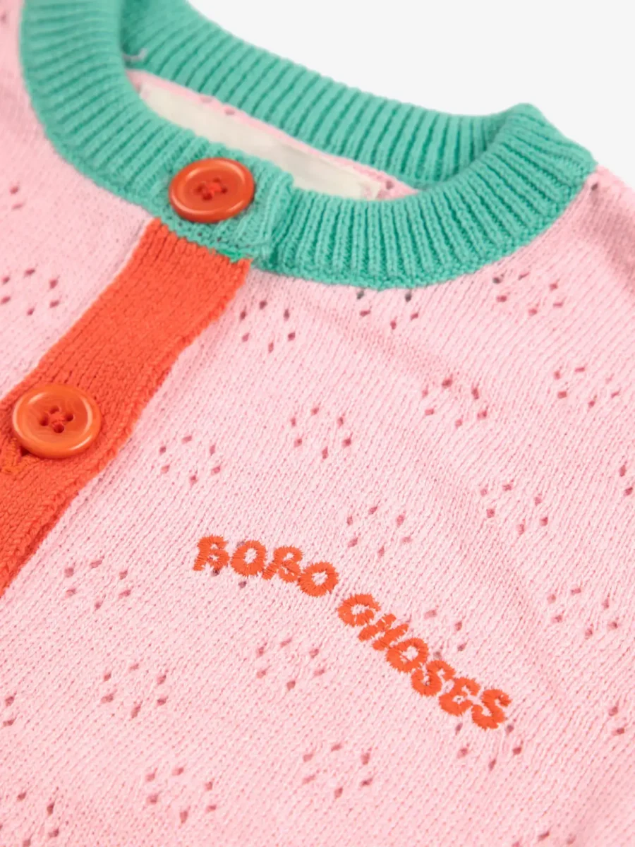 Bobo Choses Kardigan Baby Color Block Open Work Light Pink - obrazek 3