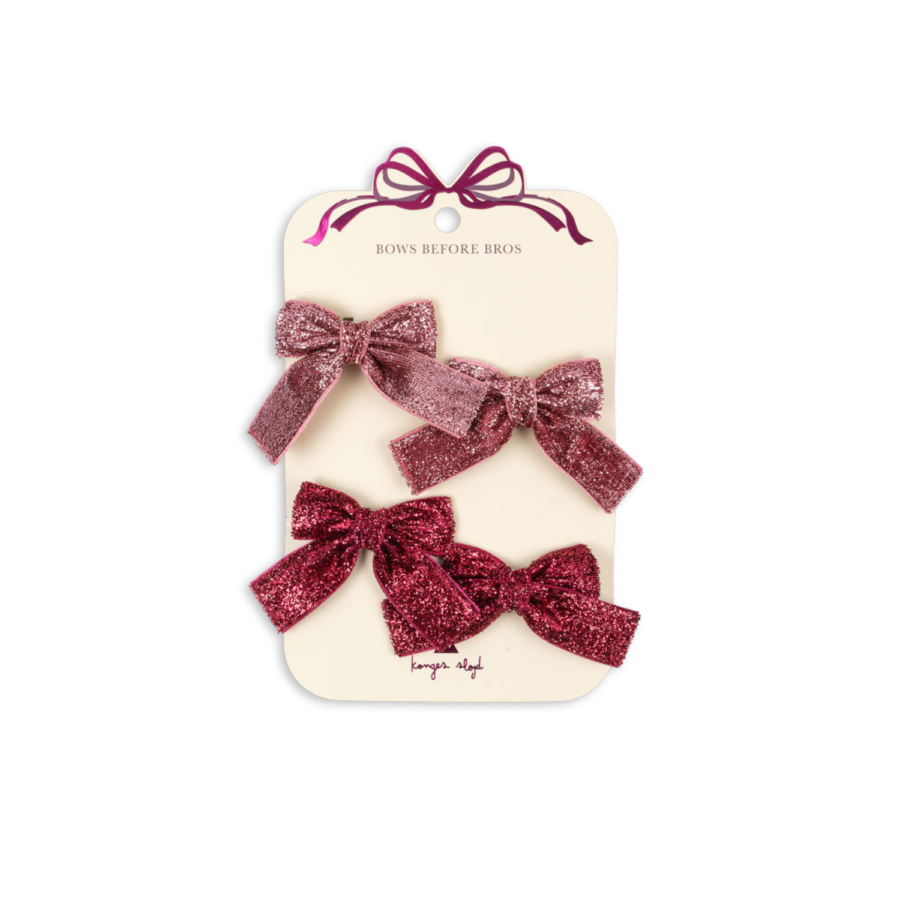 Konges Slojd 4-Pak Spinek Do Włosów Glitter Bow Pink Mix