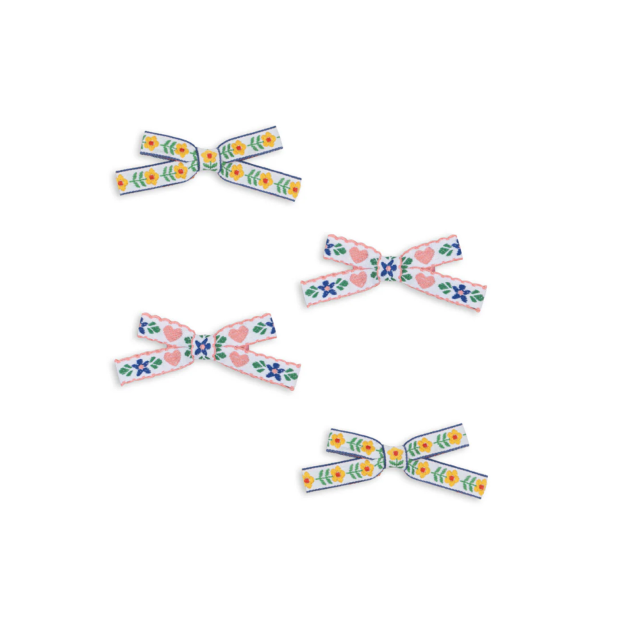 Konges Slojd Zestaw Mini Spinek Do Włosów 4 Pack Bow Elastic White/Rose - obrazek 2
