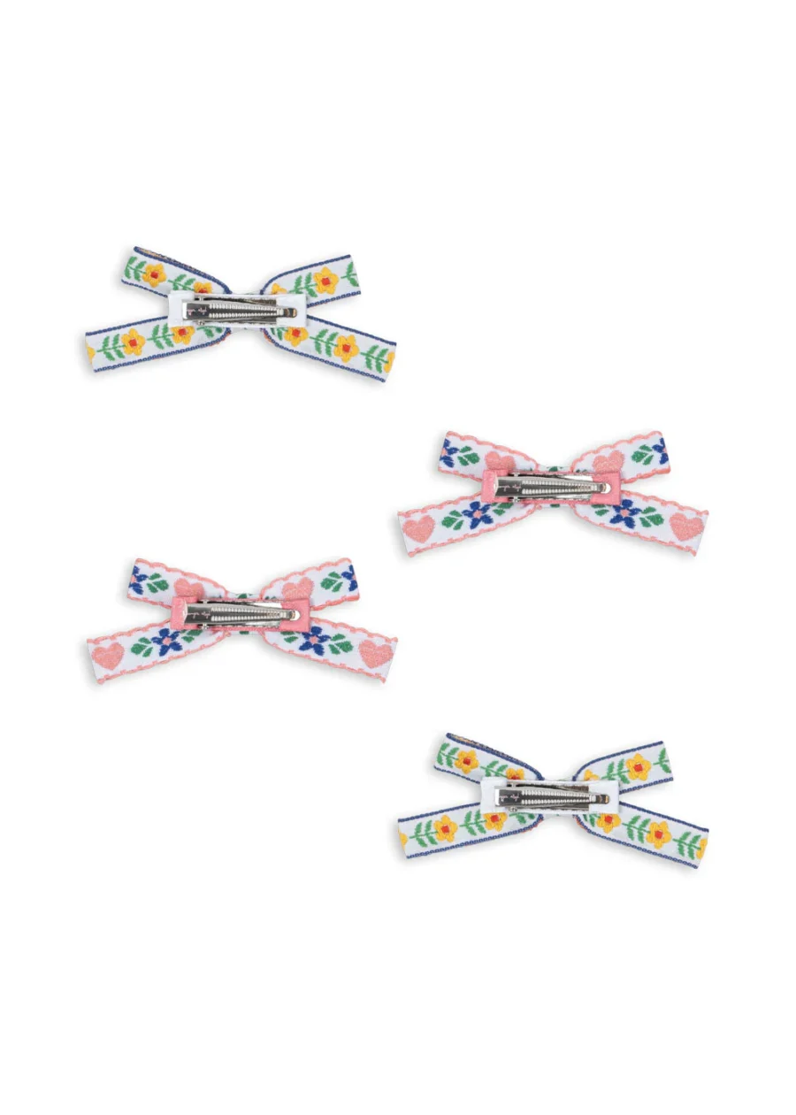 Konges Slojd Zestaw Mini Spinek Do Włosów 4 Pack Bow Elastic White/Rose - obrazek 3