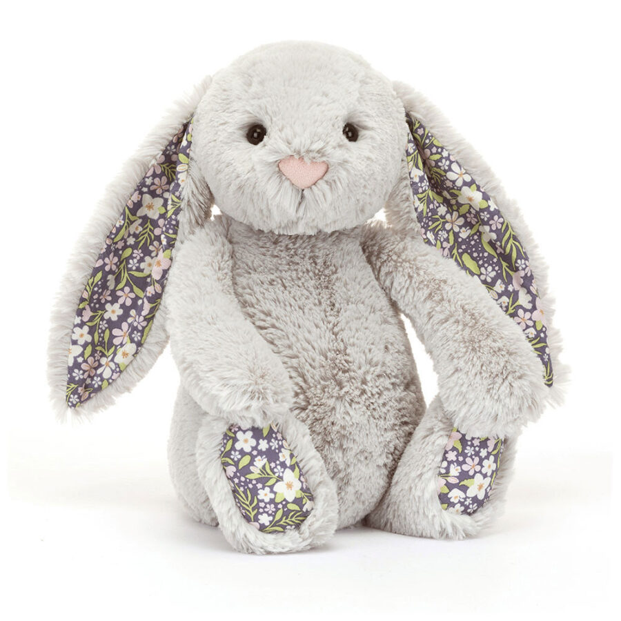 Jellycat Króliczek z Kwiecistymi Uszami Srebrny „Bloom” 18 cm