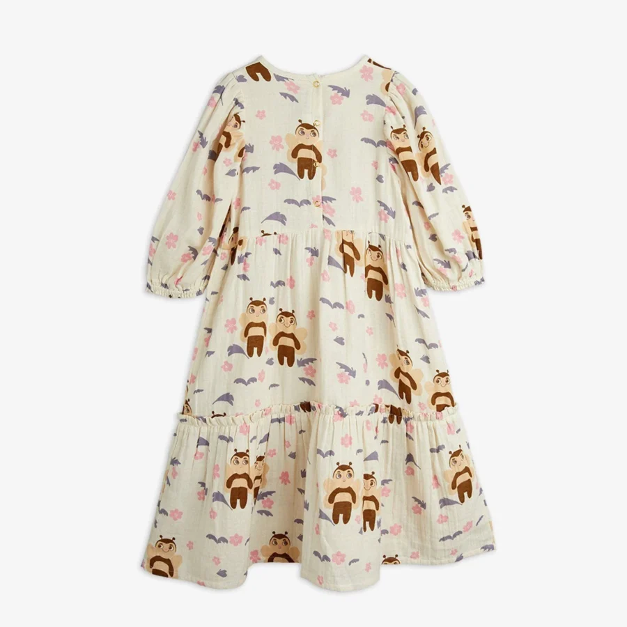 Mini Rodini Sukienka Muslin Bee Woven Puff Off White - obrazek 2