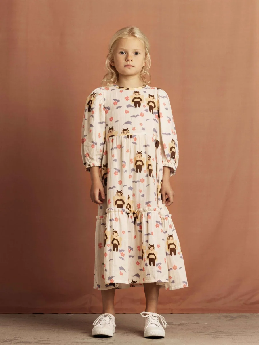 Mini Rodini Sukienka Muslin Bee Woven Puff Off White - obrazek 3
