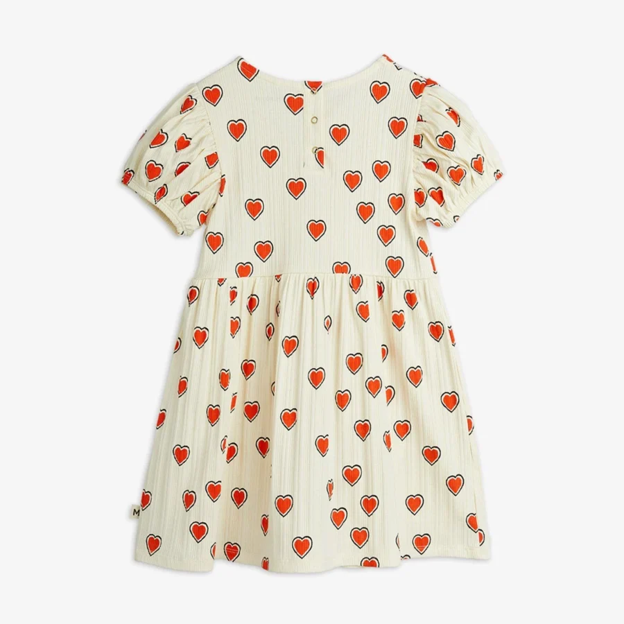 Mini Rodini Sukienka Outlined hearts short sleeve Off White - obrazek 2