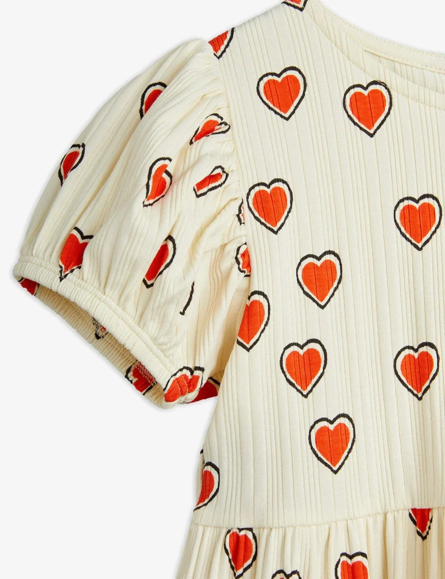 Mini Rodini Sukienka Outlined hearts short sleeve Off White - obrazek 3