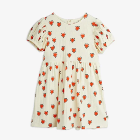 Mini Rodini Sukienka Outlined hearts short sleeve Off White