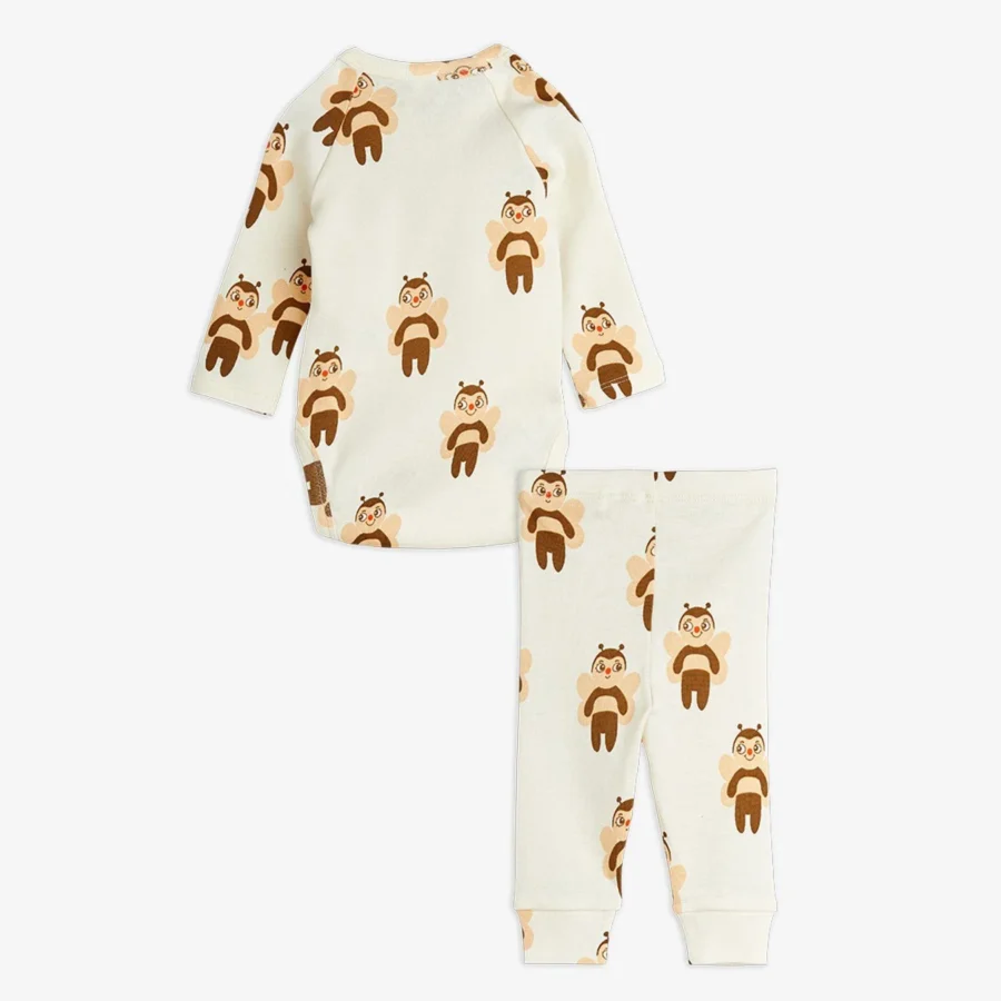 Mini Rodini Zestaw Body I Legginsy Bees Off White - obrazek 2