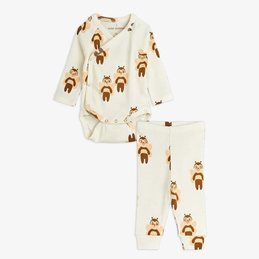 Mini Rodini Zestaw Body I Legginsy Bees Off White