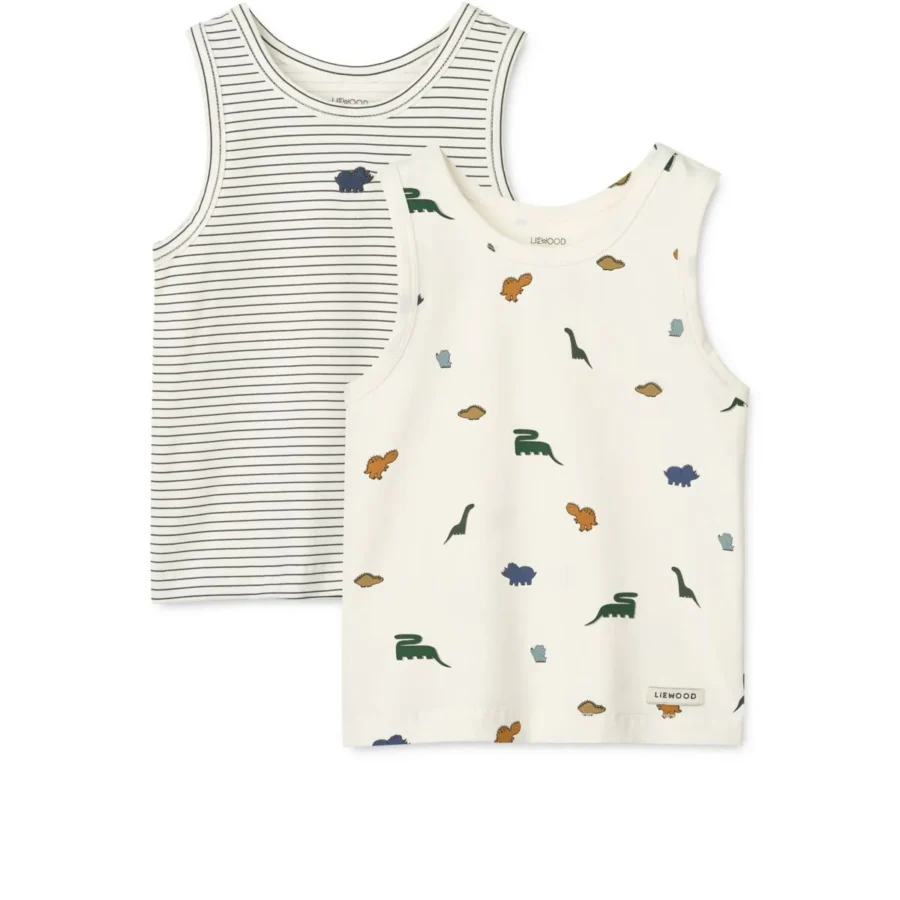 Liewood 2-Pak Topów Faris Mini Dinosaurs Creme / Stripe Mix