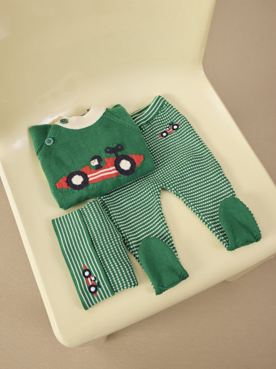 Bobo Choses Dzianinowy Sweter Race Car Off White - obrazek 5