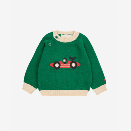 Bobo Choses Dzianinowy Sweter Race Car Off White