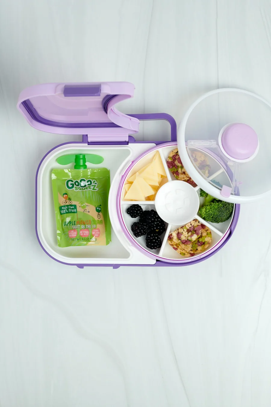 GOBE 2IN1 LUNCHBOX & SNACK SPINNER śniadaniówka dla dzieci, Grape Purple - obrazek 7