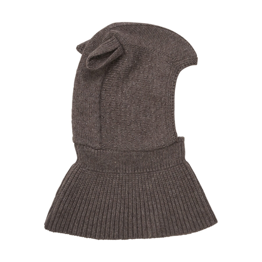Huttelihut Kominiarka Balaclava Ears Wool Knit Brown Melange - obrazek 2