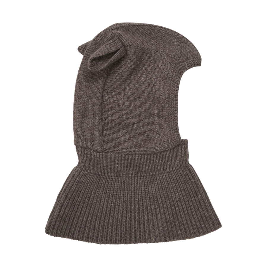 Huttelihut Kominiarka Balaclava Ears Wool Knit Brown Melange - obrazek 2
