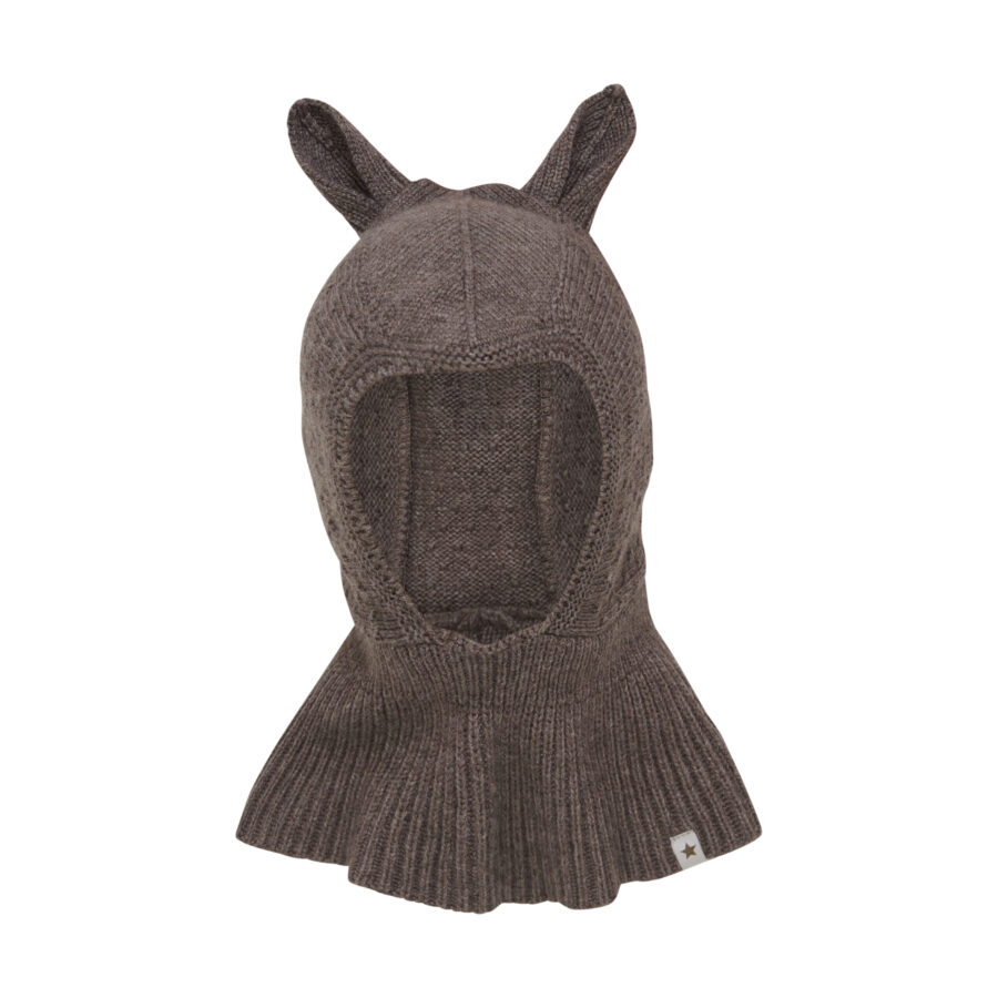 Huttelihut Kominiarka Balaclava Ears Wool Knit Brown Melange
