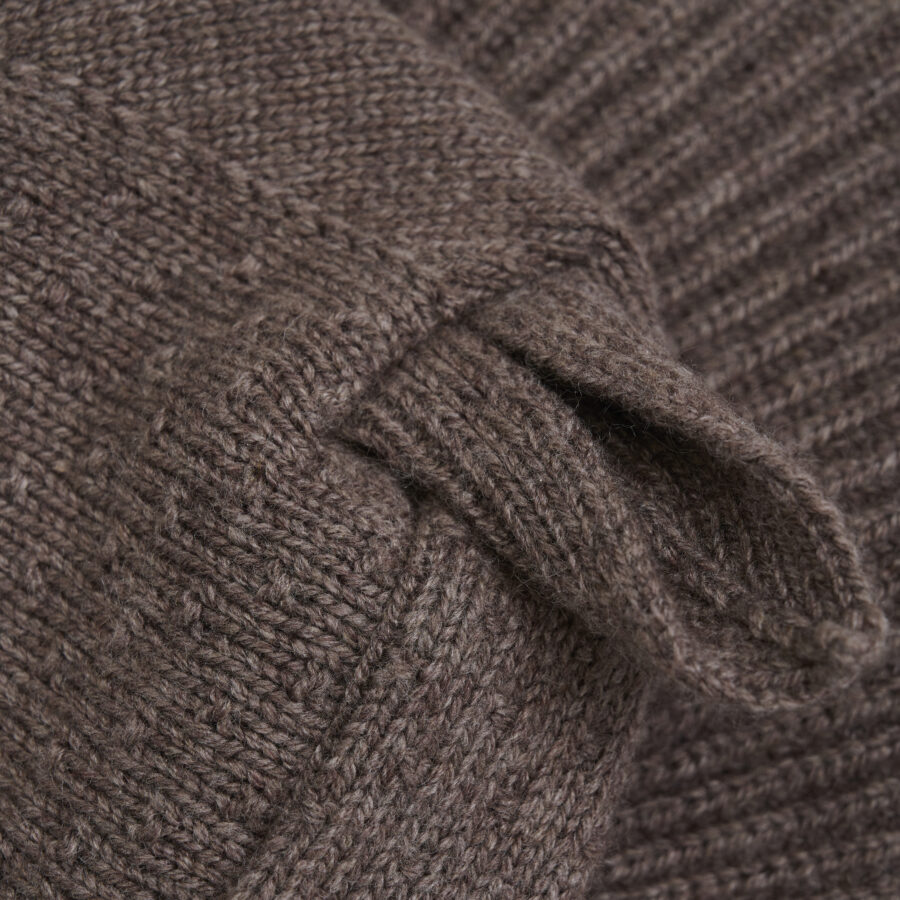 Huttelihut Kominiarka Balaclava Ears Wool Knit Brown Melange - obrazek 4