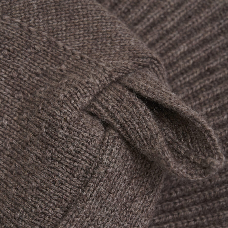 Huttelihut Kominiarka Balaclava Ears Wool Knit Brown Melange - obrazek 4