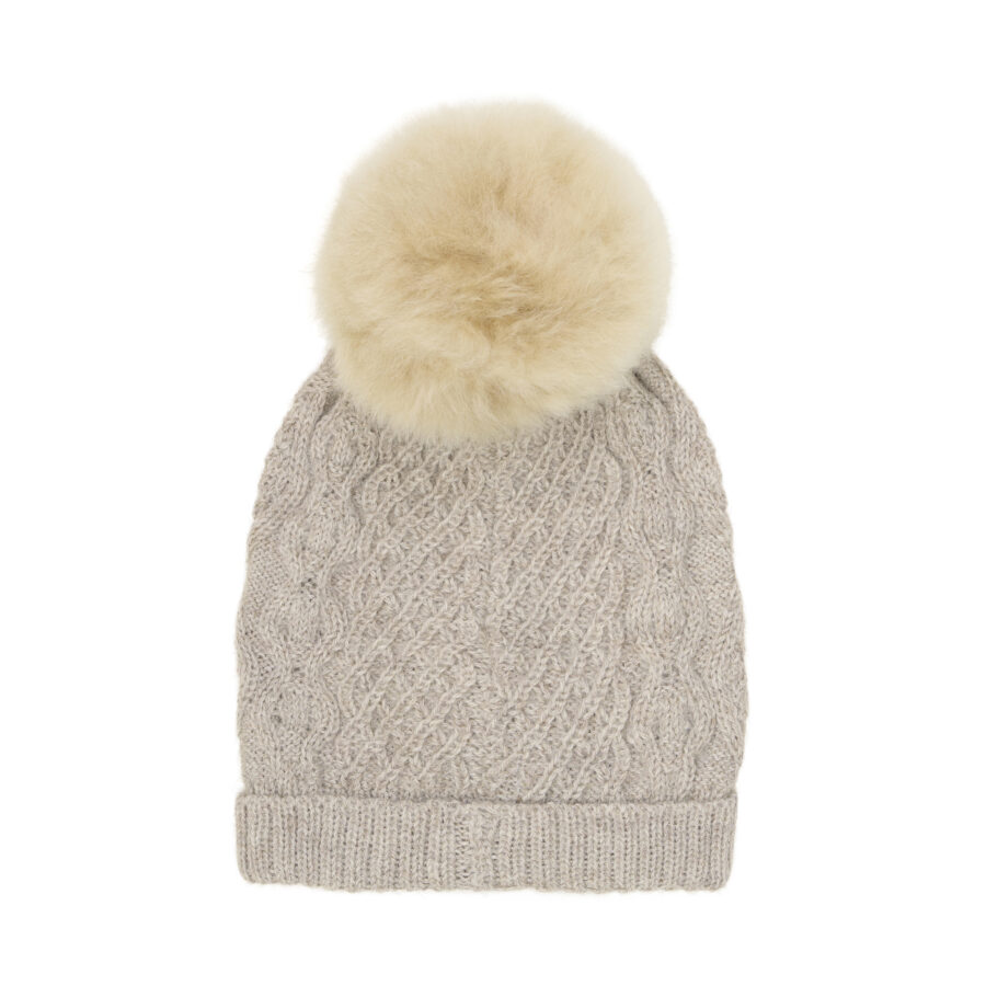 Huttelihut Czapka Wełniana Alpaca Pompoms Camel Melange - obrazek 2