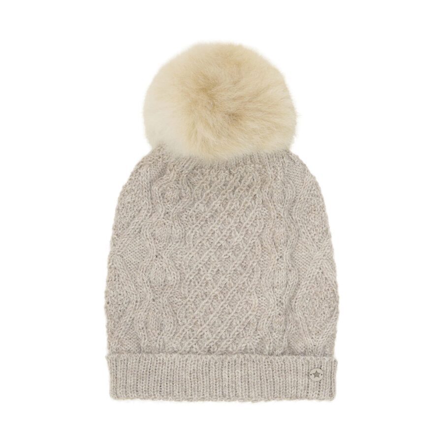 Huttelihut Czapka Wełniana Alpaca Pompoms Camel Melange