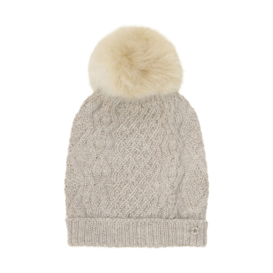 Huttelihut Czapka Wełniana Alpaca Pompoms Camel Melange