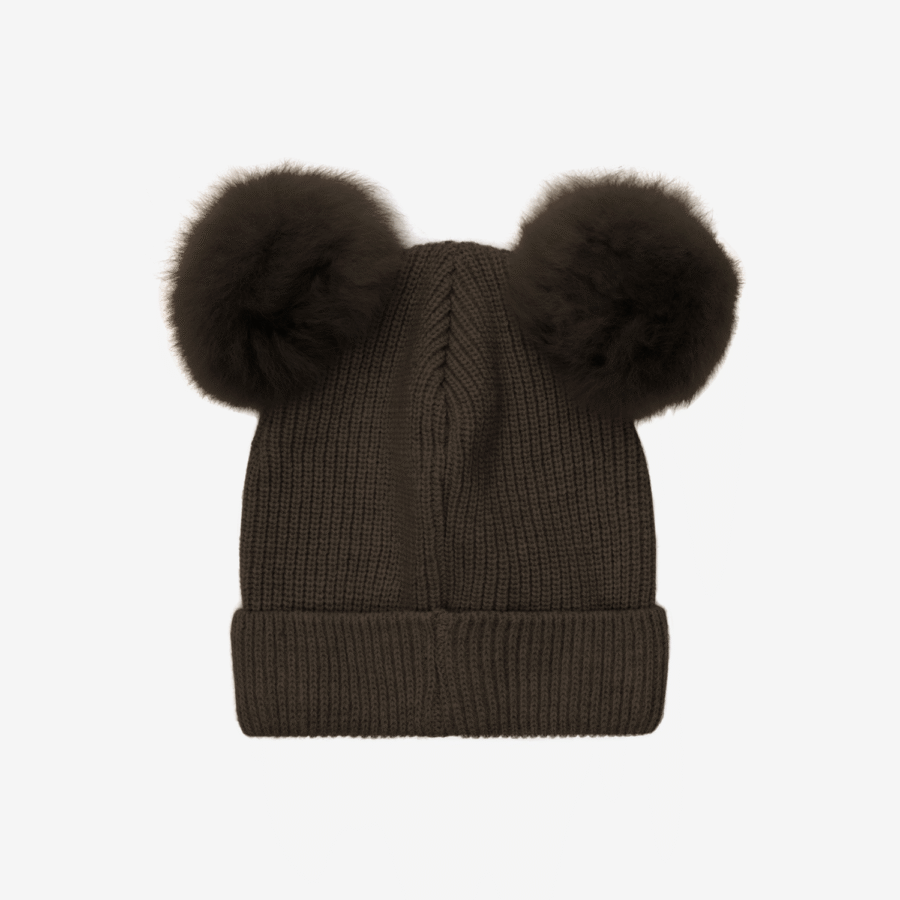 Huttelihut Czapka Wełniana Alpaca Pompoms Dark Brown Melange - obrazek 2