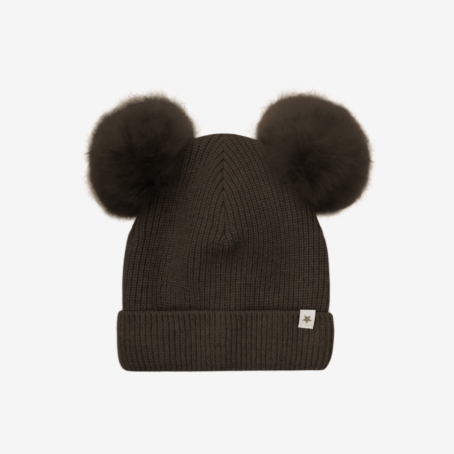 Huttelihut Czapka Wełniana Alpaca Pompoms Dark Brown Melange