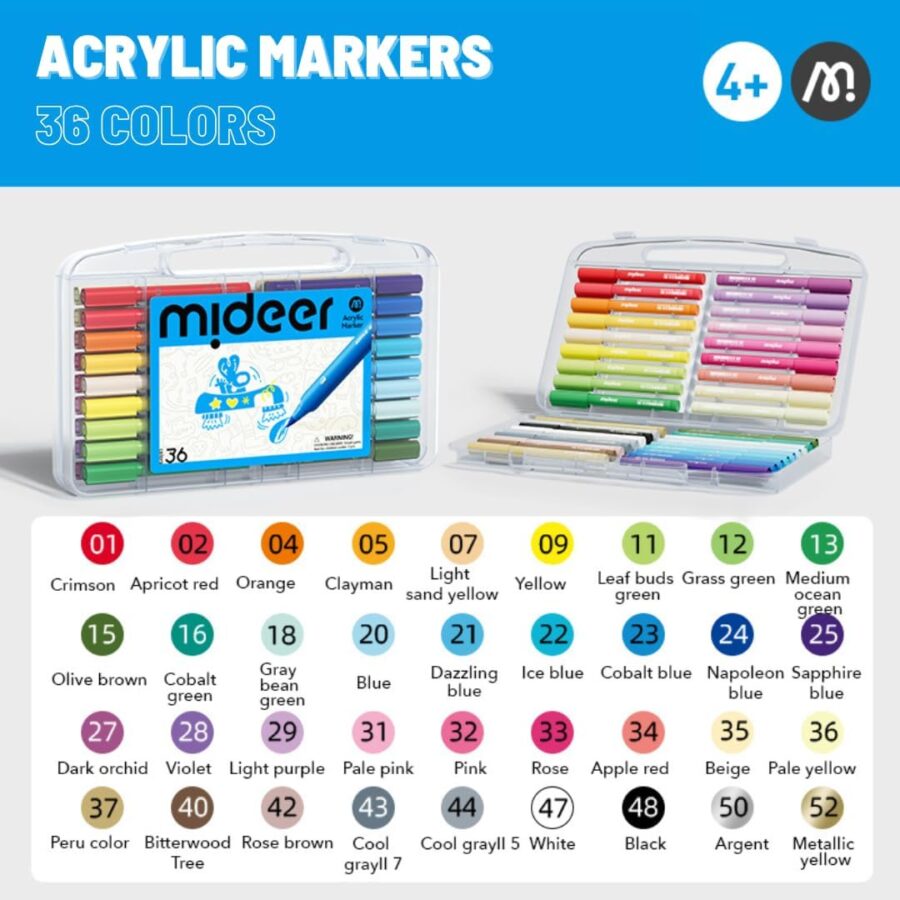 Mideer Markery akrylowe z pędzelkową końcówką w walizce (36 kolorów) - obrazek 2