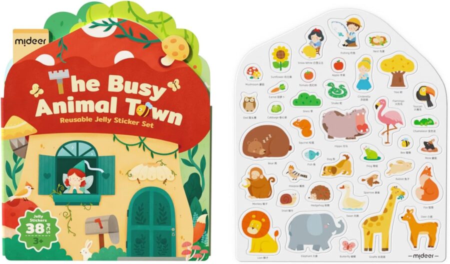 Mideer Zestaw wielorazowych żelowych naklejek –The Busy Animal Town - obrazek 2