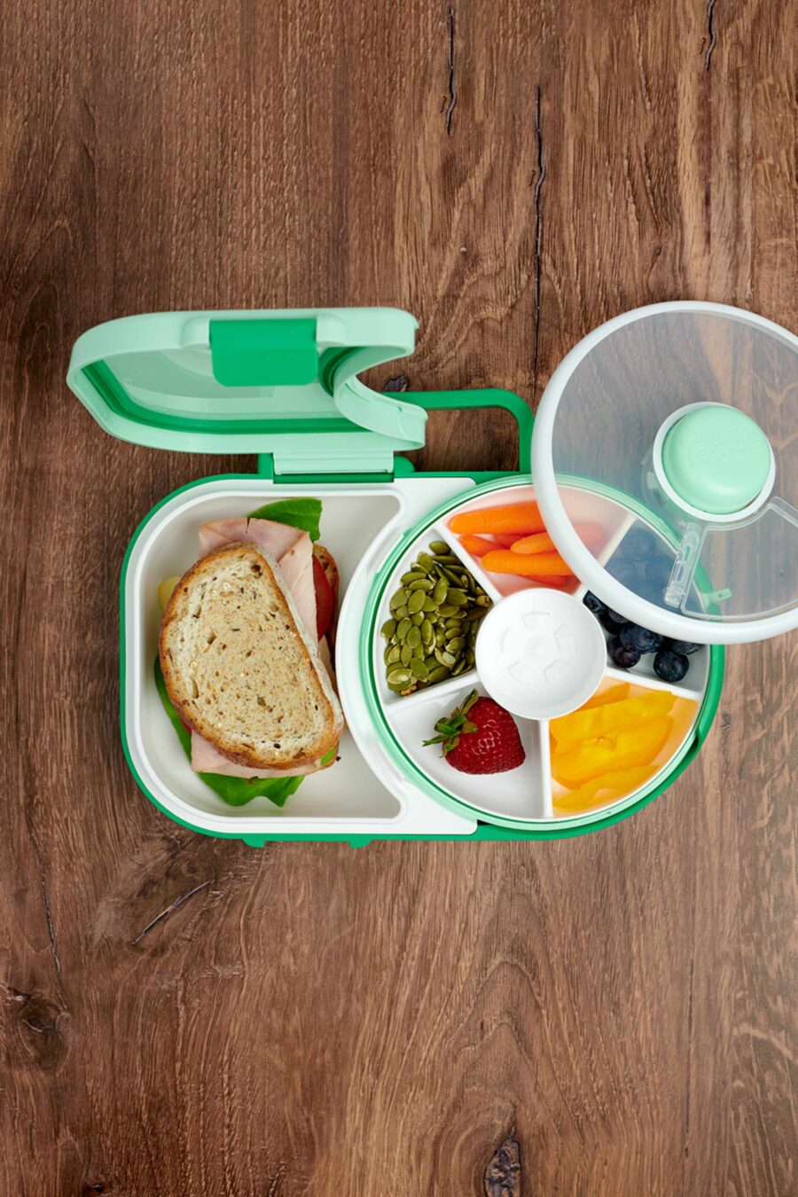 GOBE 2IN1 LUNCHBOX & SNACK SPINNER śniadaniówka dla dzieci, Sage Green - obrazek 8
