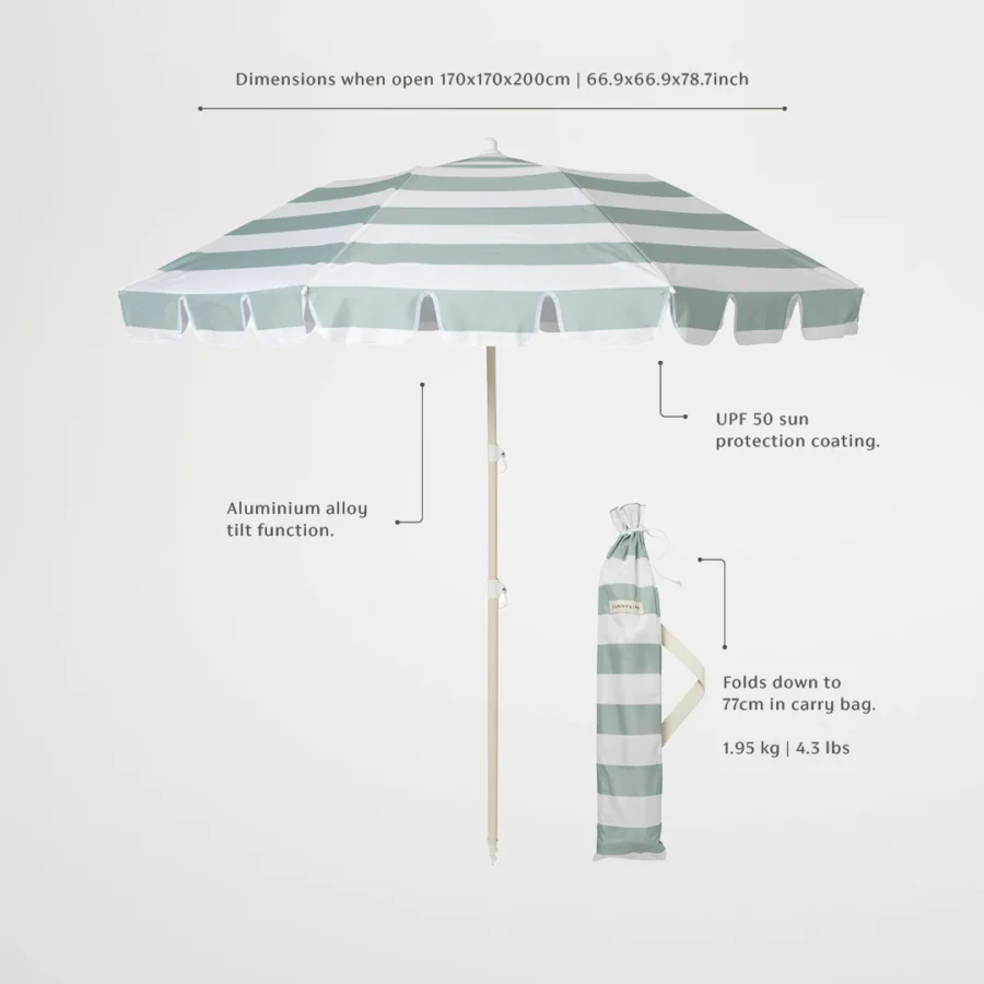 Sunnylife Kompaktowy parasol plażowy La Palma Sage Stripe - obrazek 7