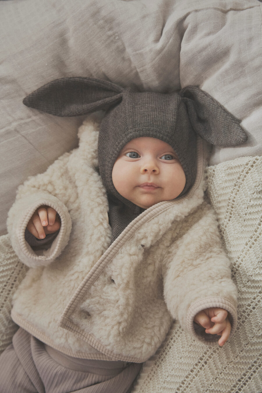 Huttelhut Bawełniana Kominiarka Niemowlęca Ears Wool Rib Brown Melange - obrazek 4