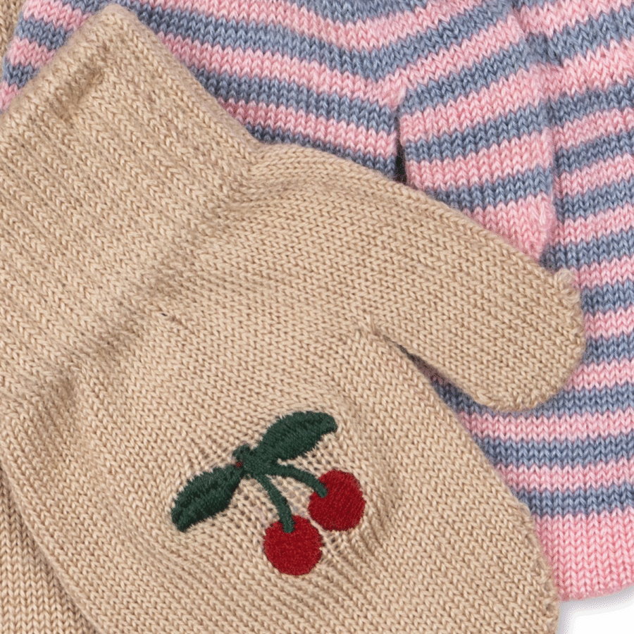 Konges Slojd 2-Pak Rękawiczek Dwupalczastych Cherry/Stripe - obrazek 2