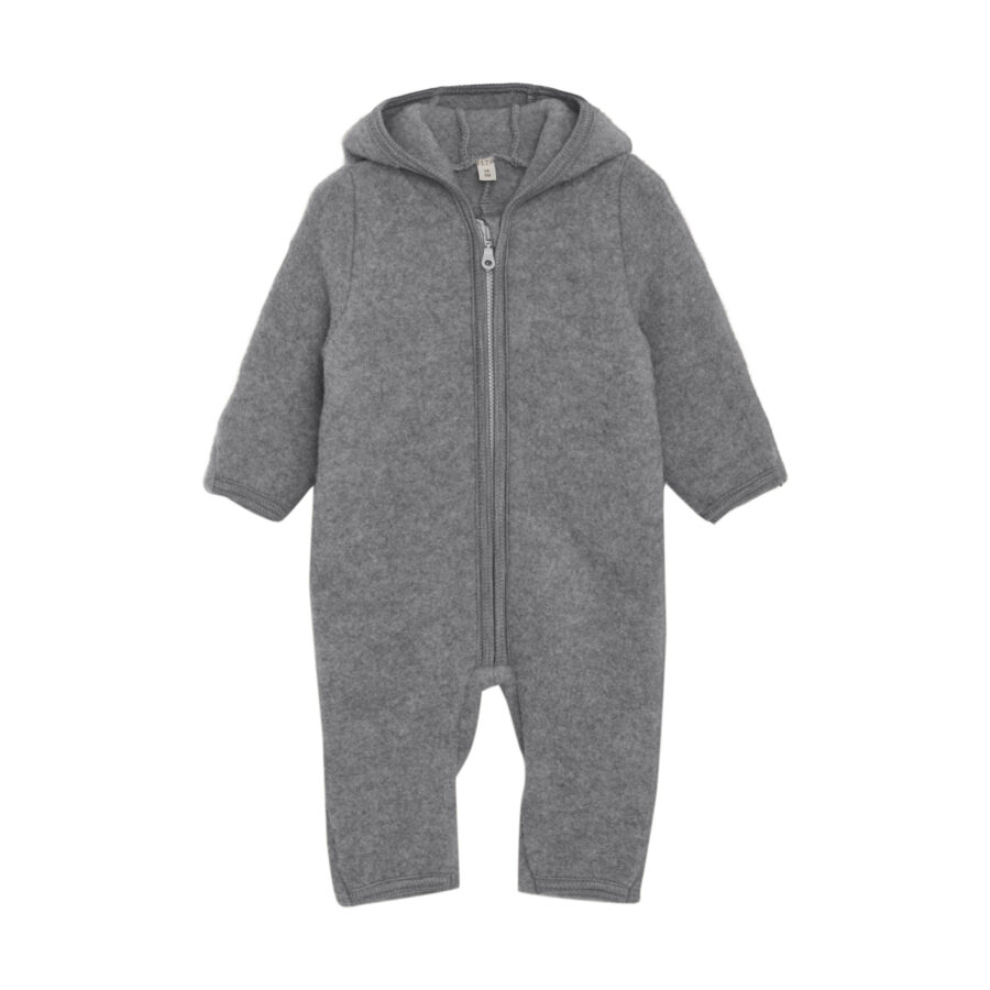 Huttelihut Kombinezon Wełniany Merino Pram Suit Ears Medium Grey Melange