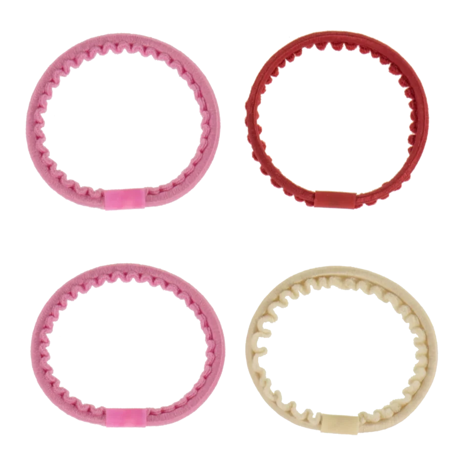 KKNEKKI Zestaw 4 sztuk Gumek Do Włosów Thin Hair Styles 6 Pink Red Beige