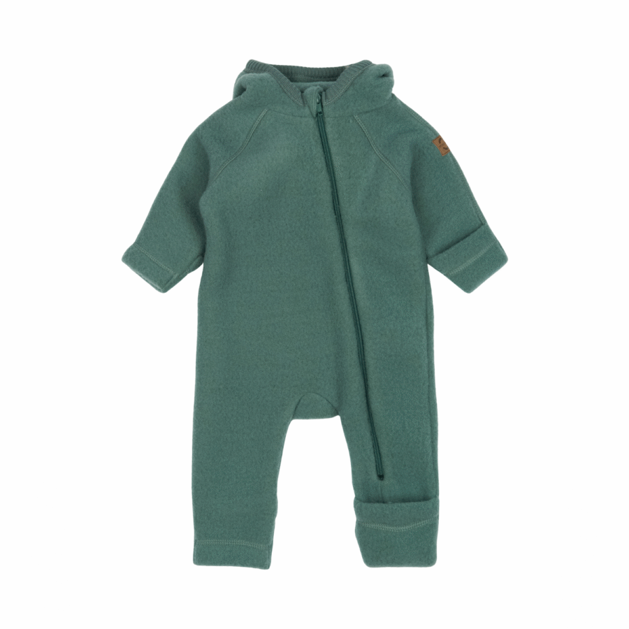 Mikk-Line Kombinezon Wełniany Merino Baby Z Kapturem Ears Balsam Green