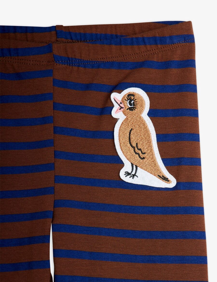 Mini Rodini Legginsy Stripe Bird Patch Brown - obrazek 3