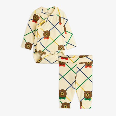 Mini Rodini Zestaw Niemowlęcy Bear Check Off White