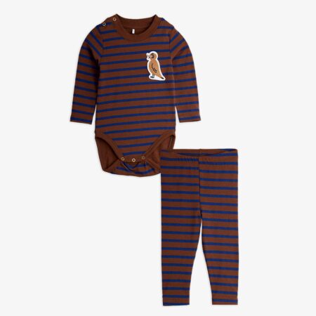 Mini Rodini Zestaw Niemowlęcy Stripe Bird Patch Brown
