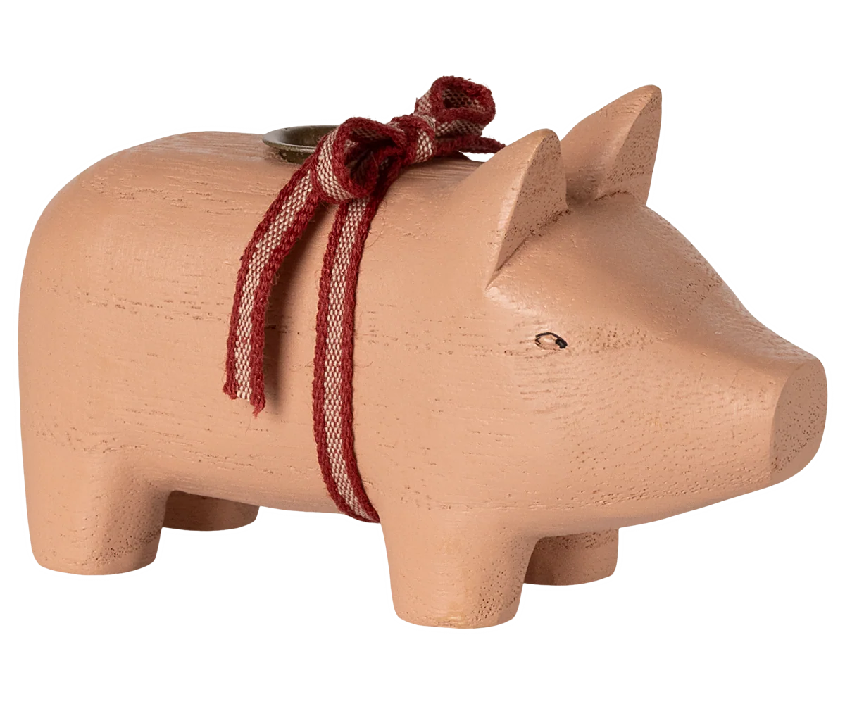 Maileg Drewniany Świecznik, Świnka, Mały Rose
