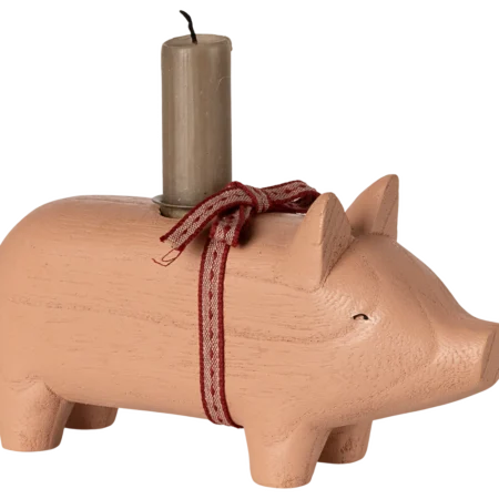 Maileg Drewniany Świecznik, Świnka, Średni Rose