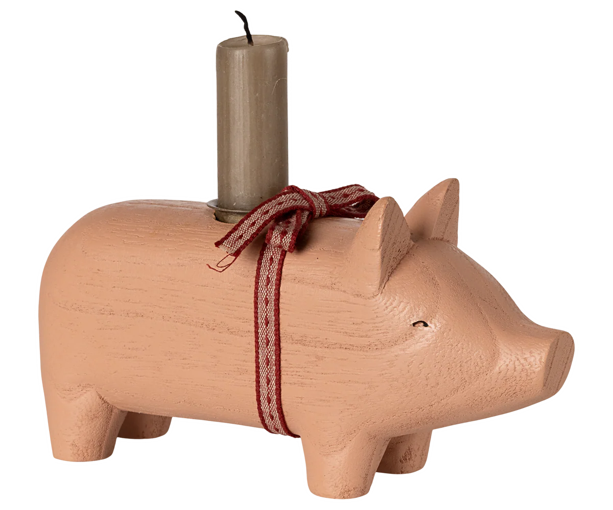 Maileg Drewniany Świecznik, Świnka, Średni Rose