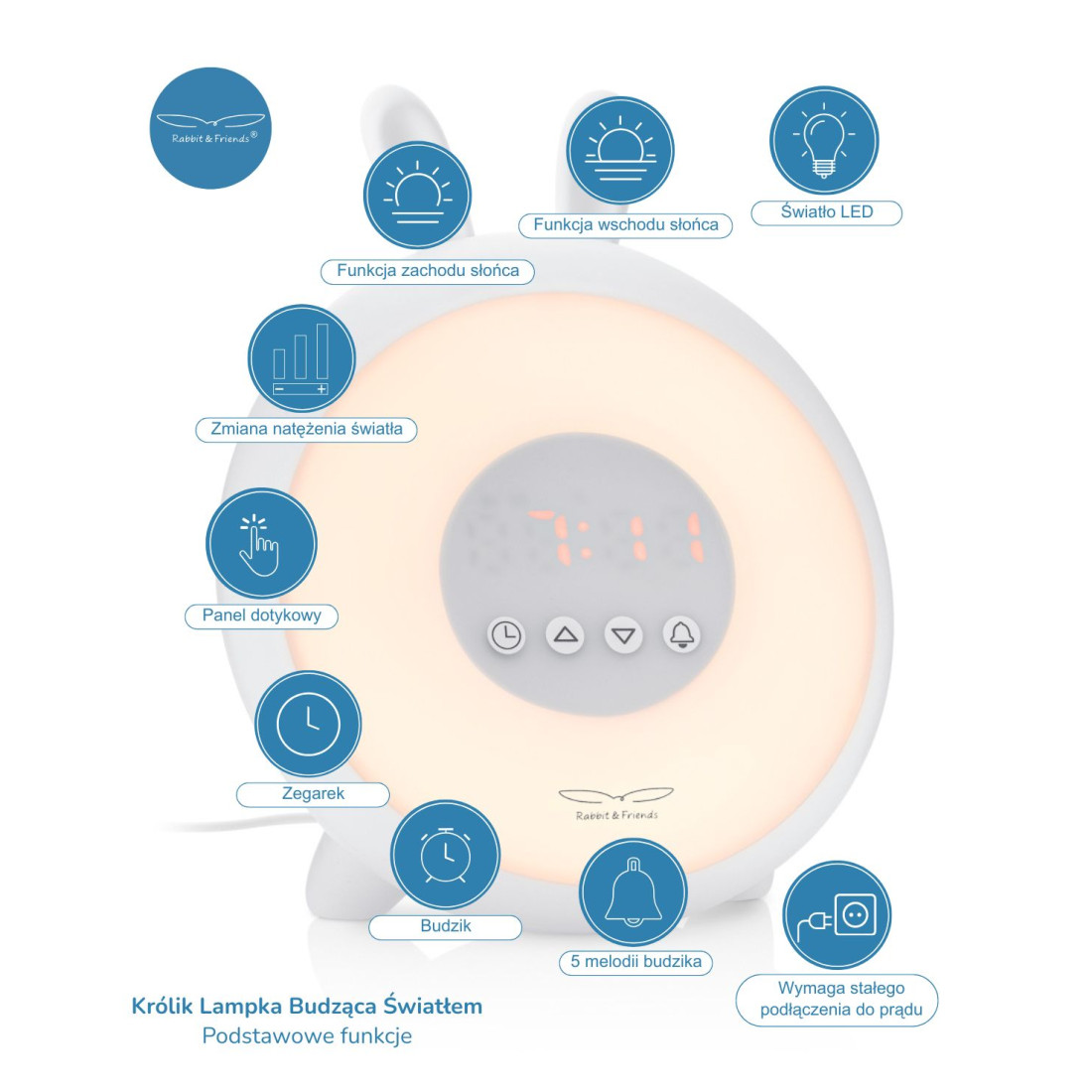 Rabbit & Friends Królik Lampka Budząca Światłem Biała - obrazek 3